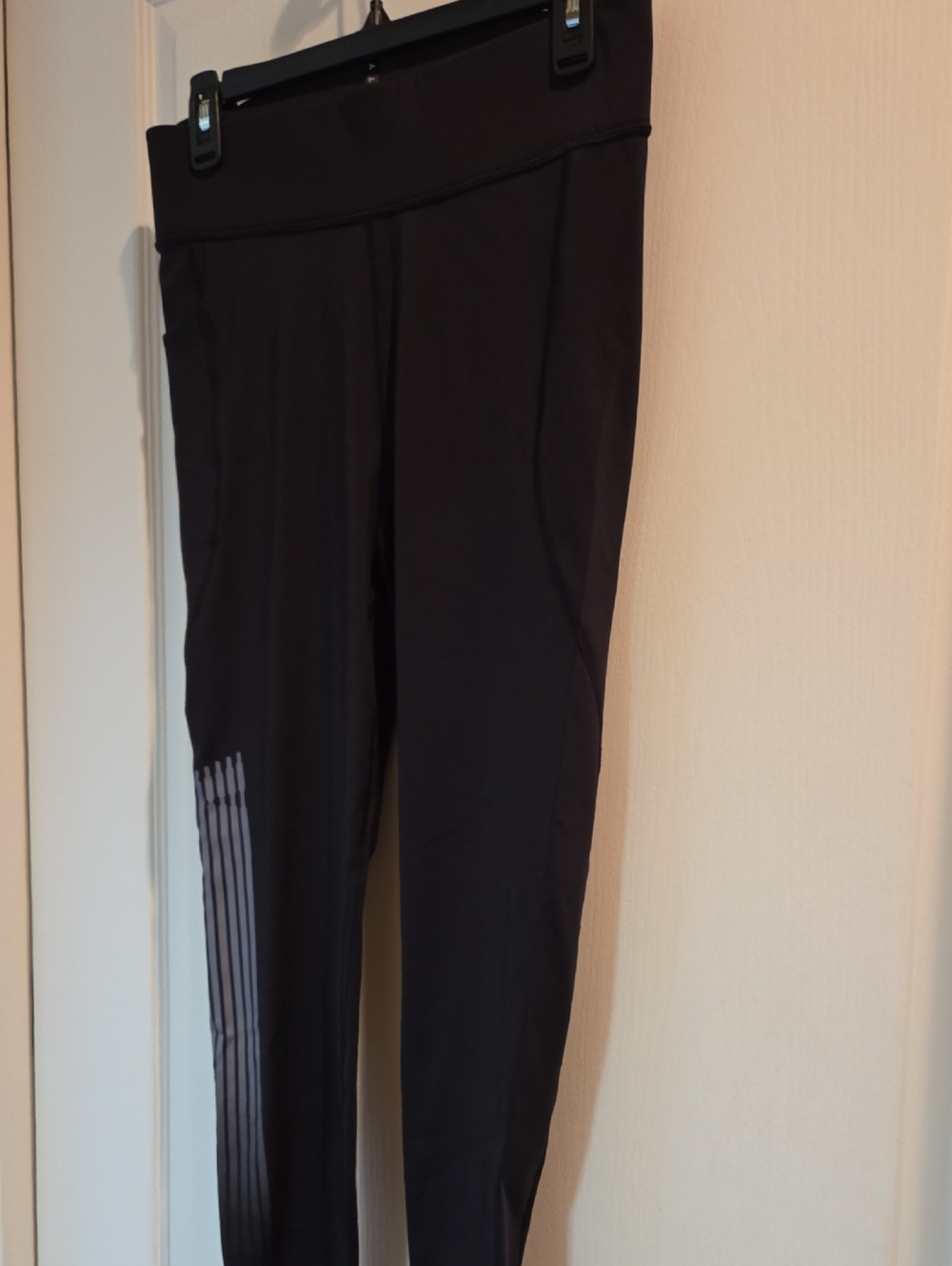 Rihanna Black Leggings with Gray Stripe Detail
